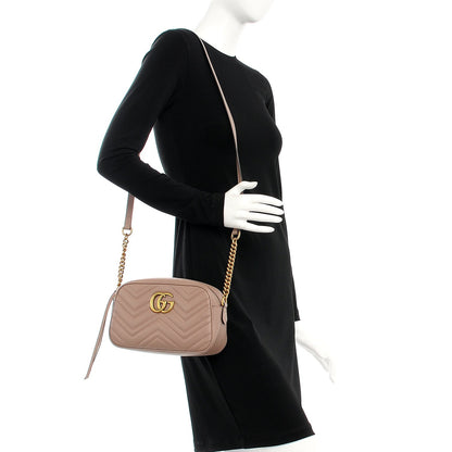 Gucci Calfskin Matelasse Small GG Marmont Chain Shoulder Bag Taupe 2 of 7