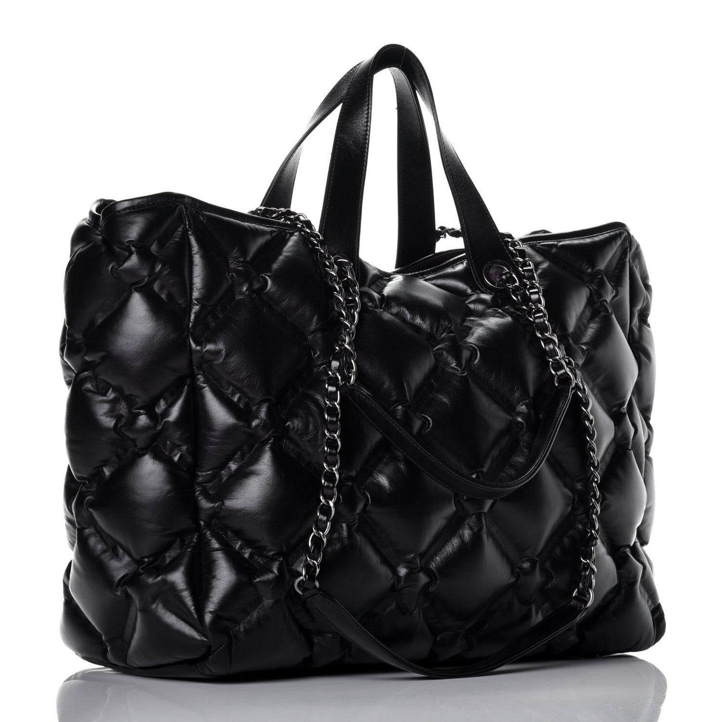 Calfskin Quilted Large Chesterfield Tote Black