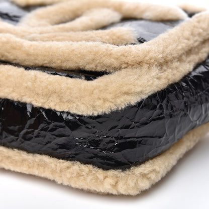 Chanel Crumpled Calfskin Shearling CC Flap Black Beige 8 of 8