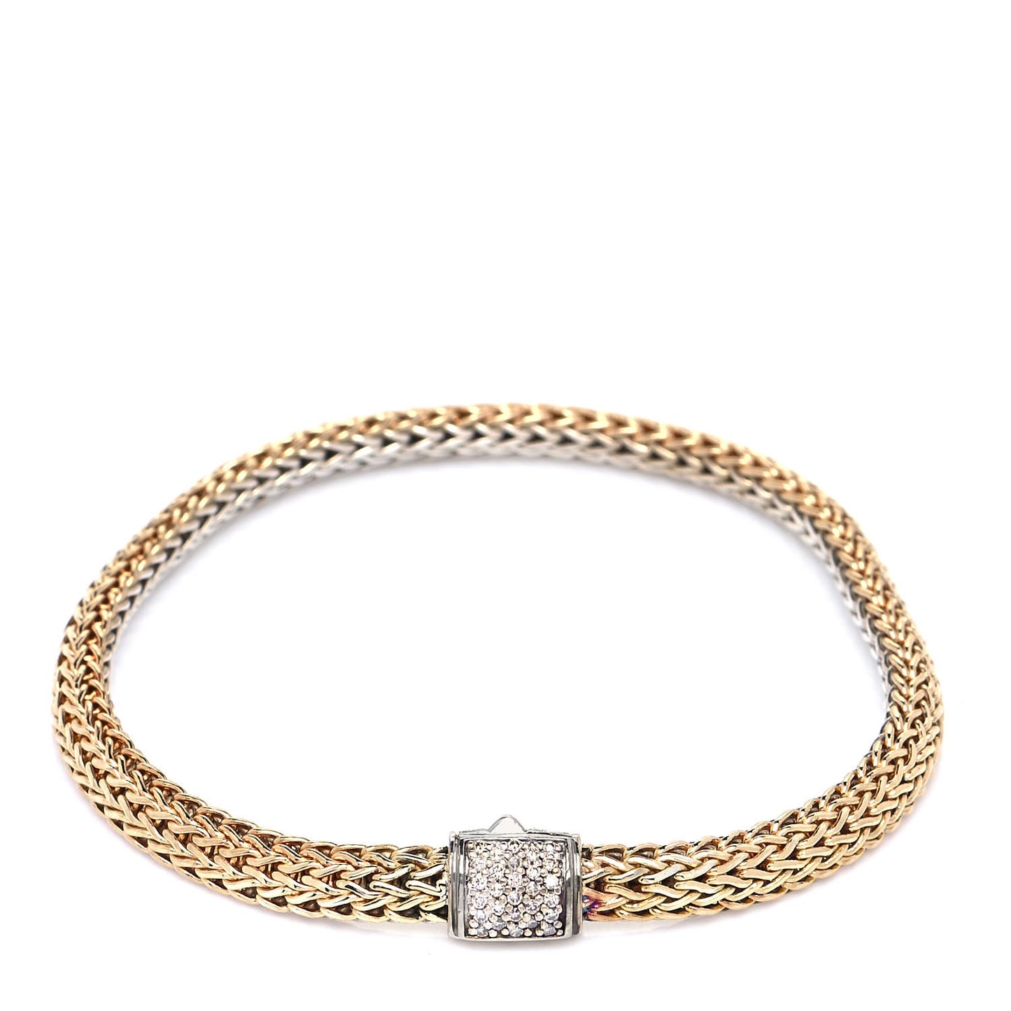 Sterling Silver 18K Yellow Gold Diamond 5mm Classic Chain Reversible Bracelet