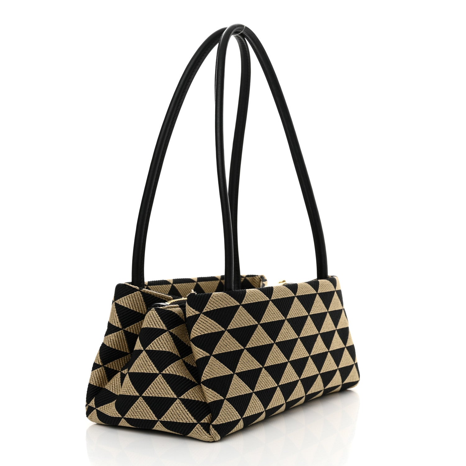 Prada Jacquard Triangolo Symbole Embroidered Small Shoulder Bag Black Corda 3 of 11