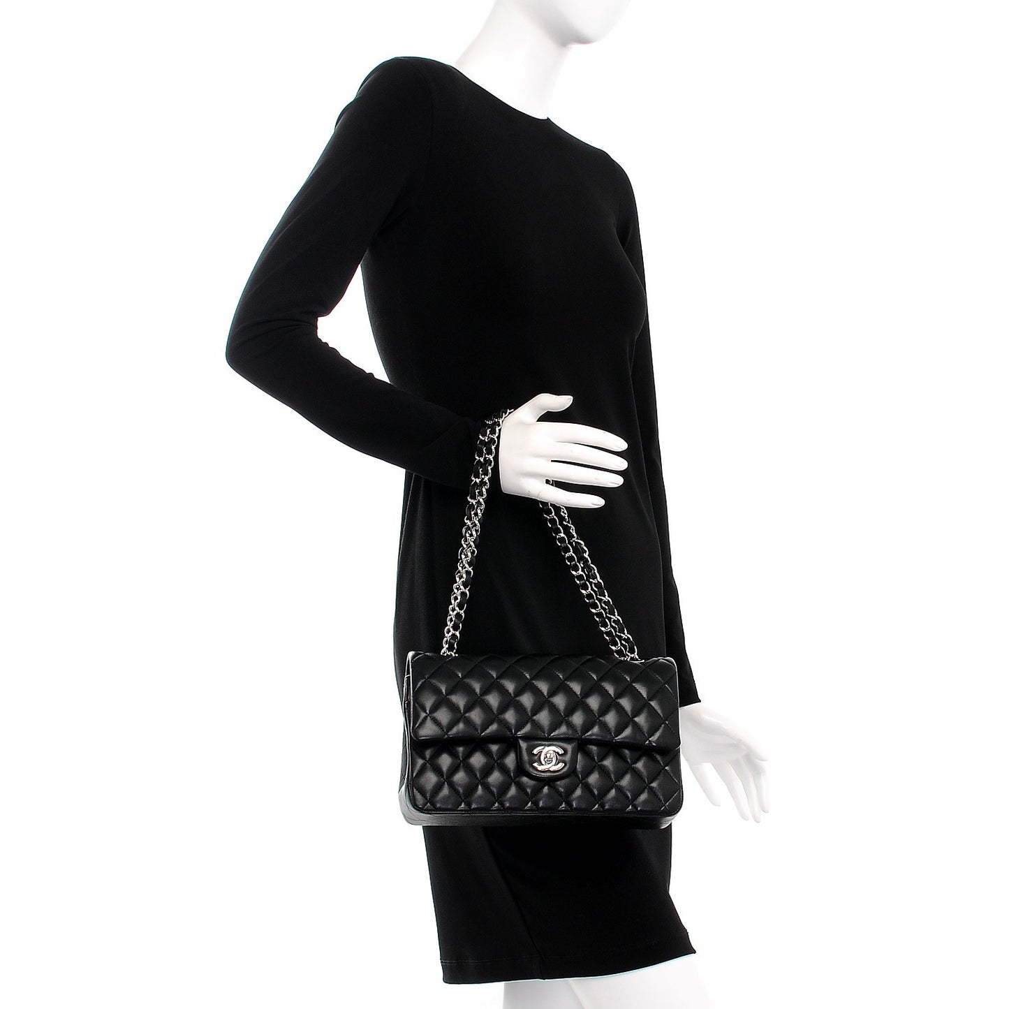 Lambskin Quilted Medium Double Flap Black