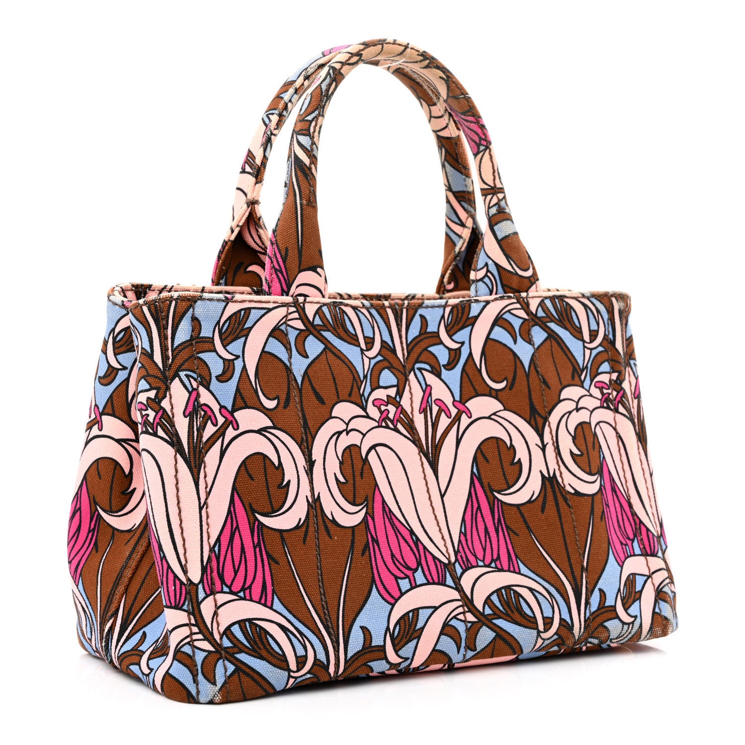 Prada Canvas Canapa Small Floral Tote Multicolor 3 of 11