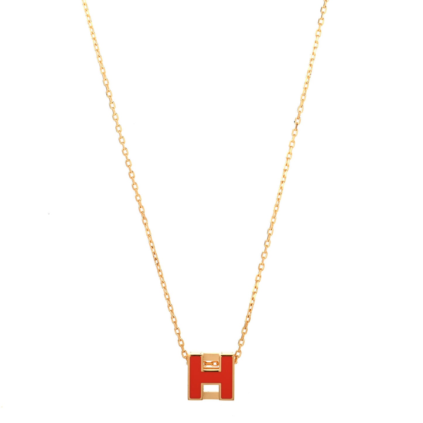 Gold Lacquered Cage d'H Pendant Necklace Orange Fonce