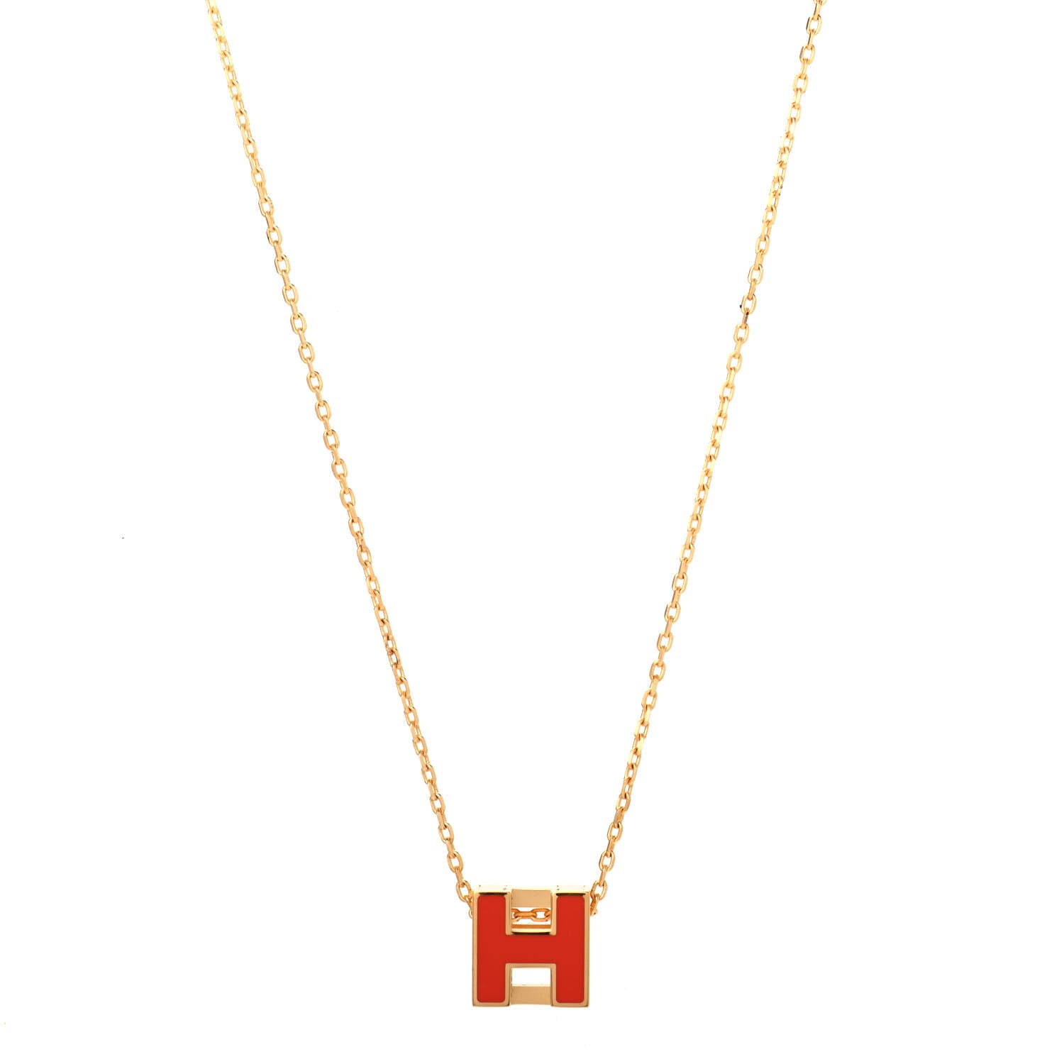 Hermes Gold Lacquered Cage d'H Pendant Necklace Orange Fonce 1 of 4