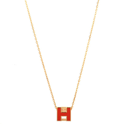Hermes Gold Lacquered Cage d'H Pendant Necklace Orange Fonce 1 of 4