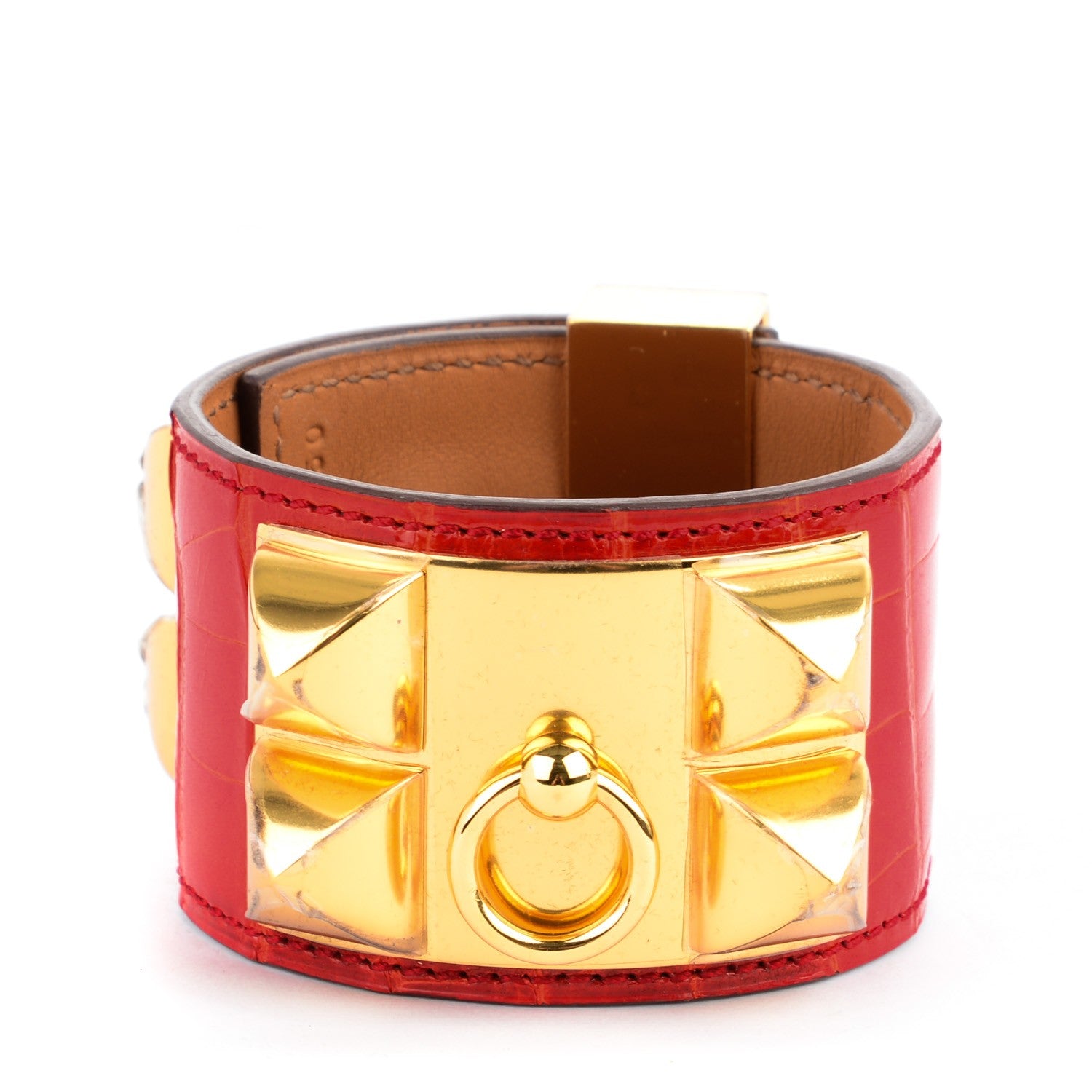 Hermes Shiny Alligator Collier De Chien CDC Bracelet S Geranium 1 of 7