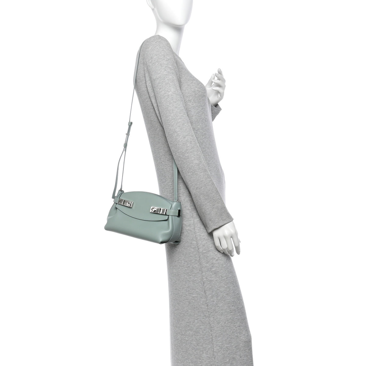 Salvatore Ferragamo Calfskin Small Hug Pouch Aqua Green 2 of 9