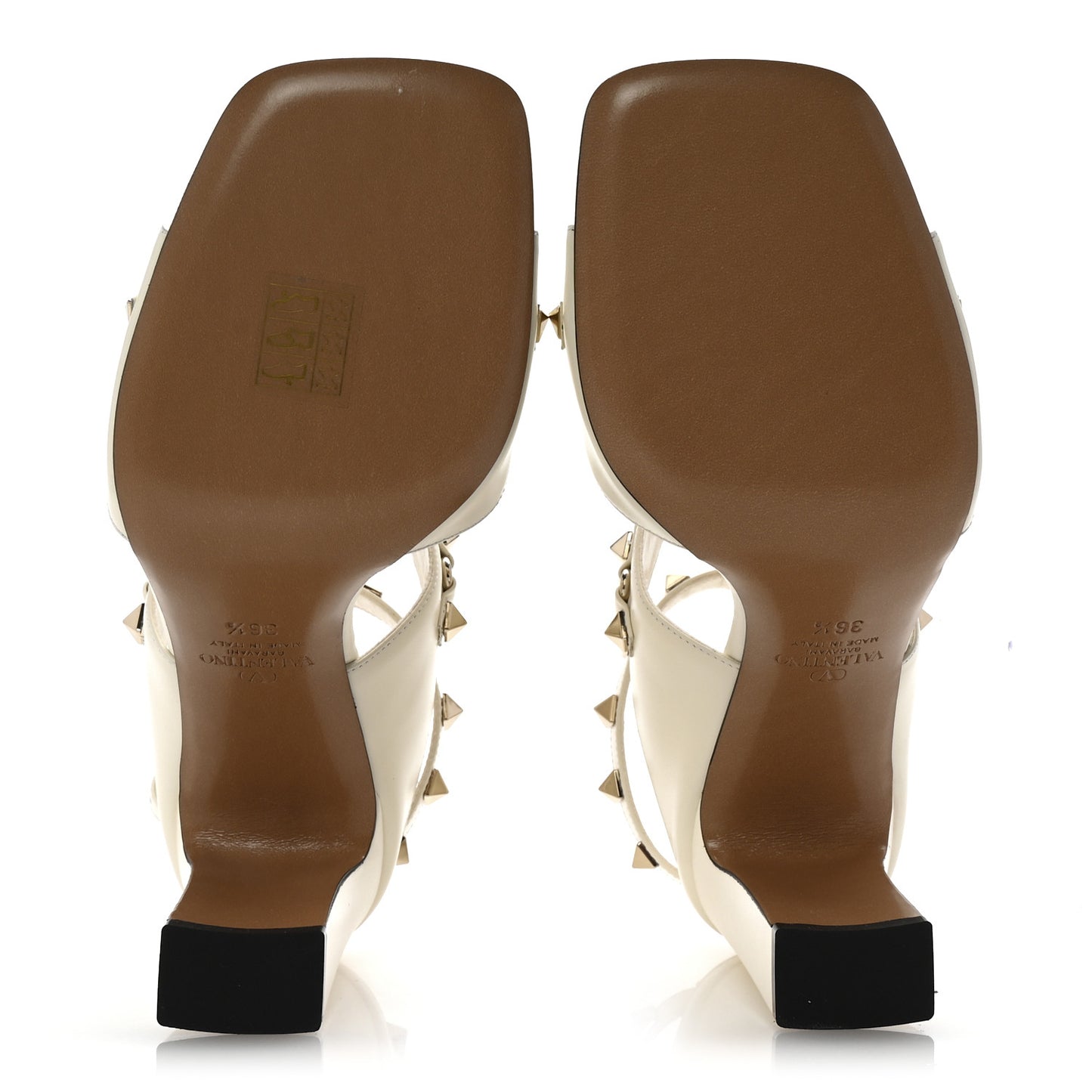 Calfskin Rockstud 60mm Sandals 36.5 Light Ivory