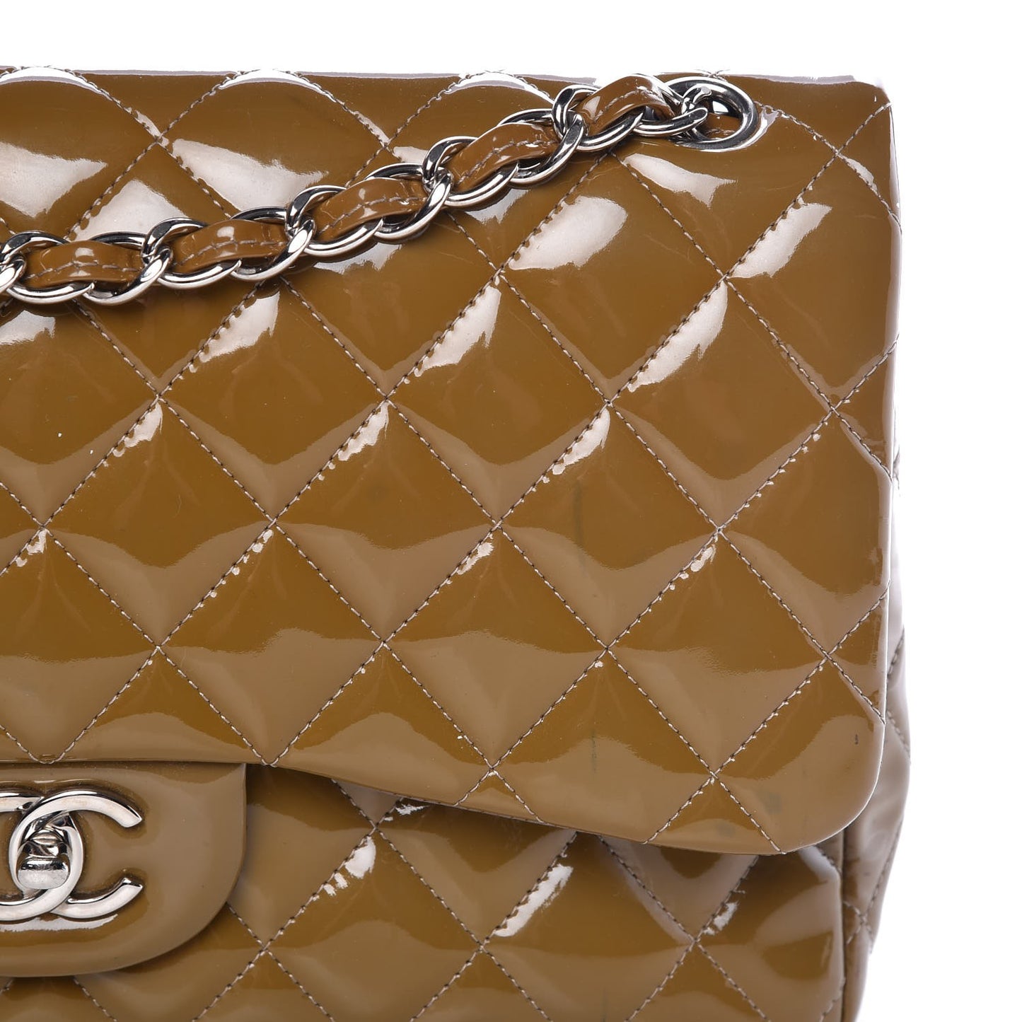 Patent Quilted Double Flap Light Brown