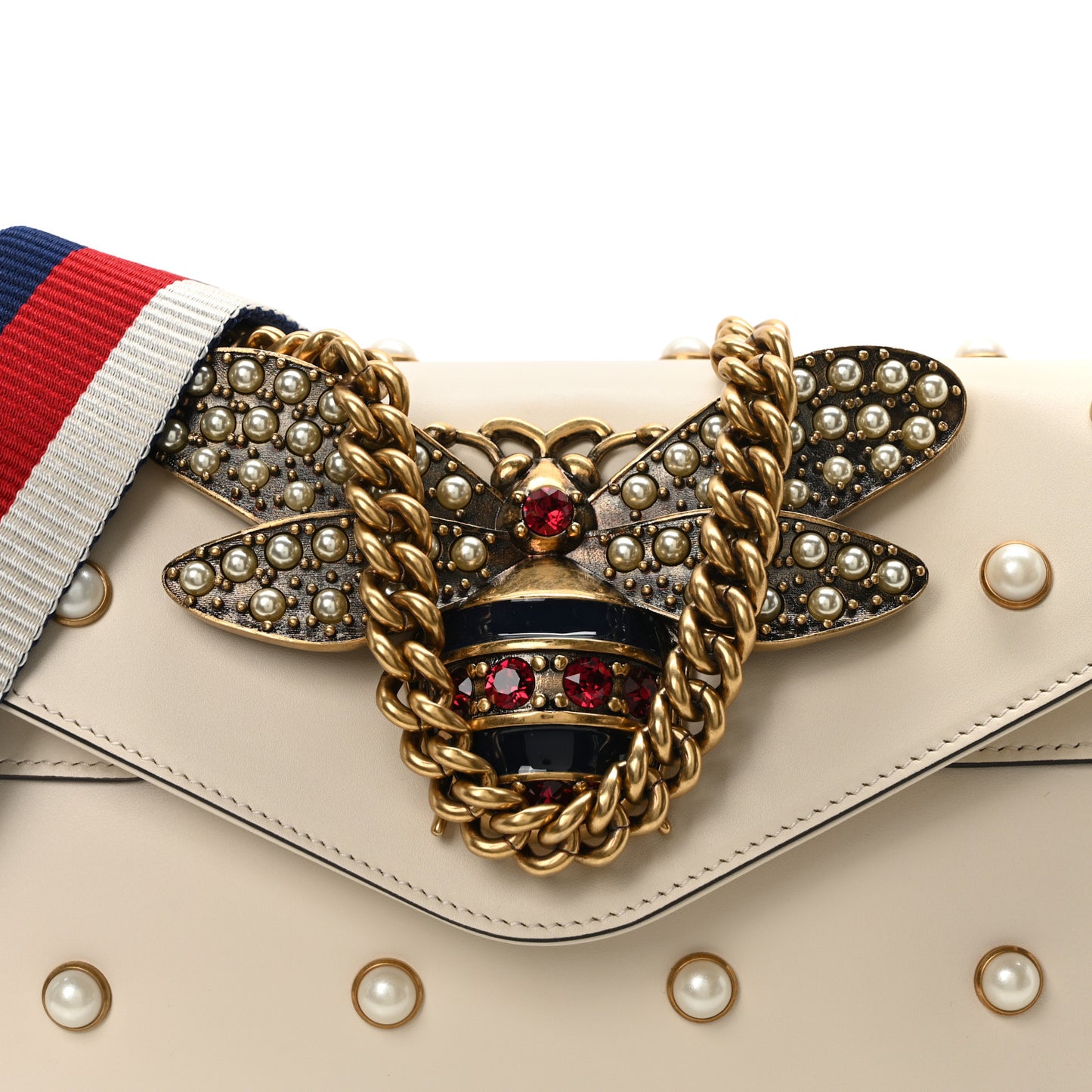 Nappa Pearl Studded Mini Queen Margaret Broadway Shoulder Bag Mystic White