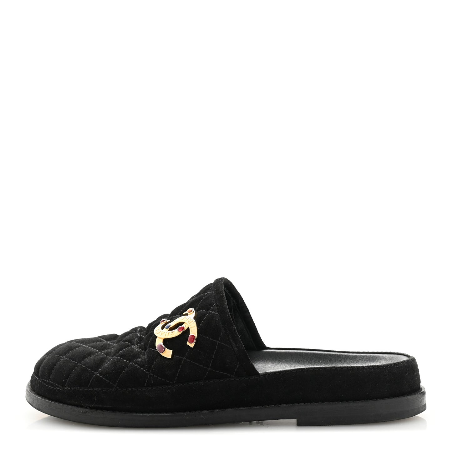 Suede Stitched Resin CC Mules 38.5 Black