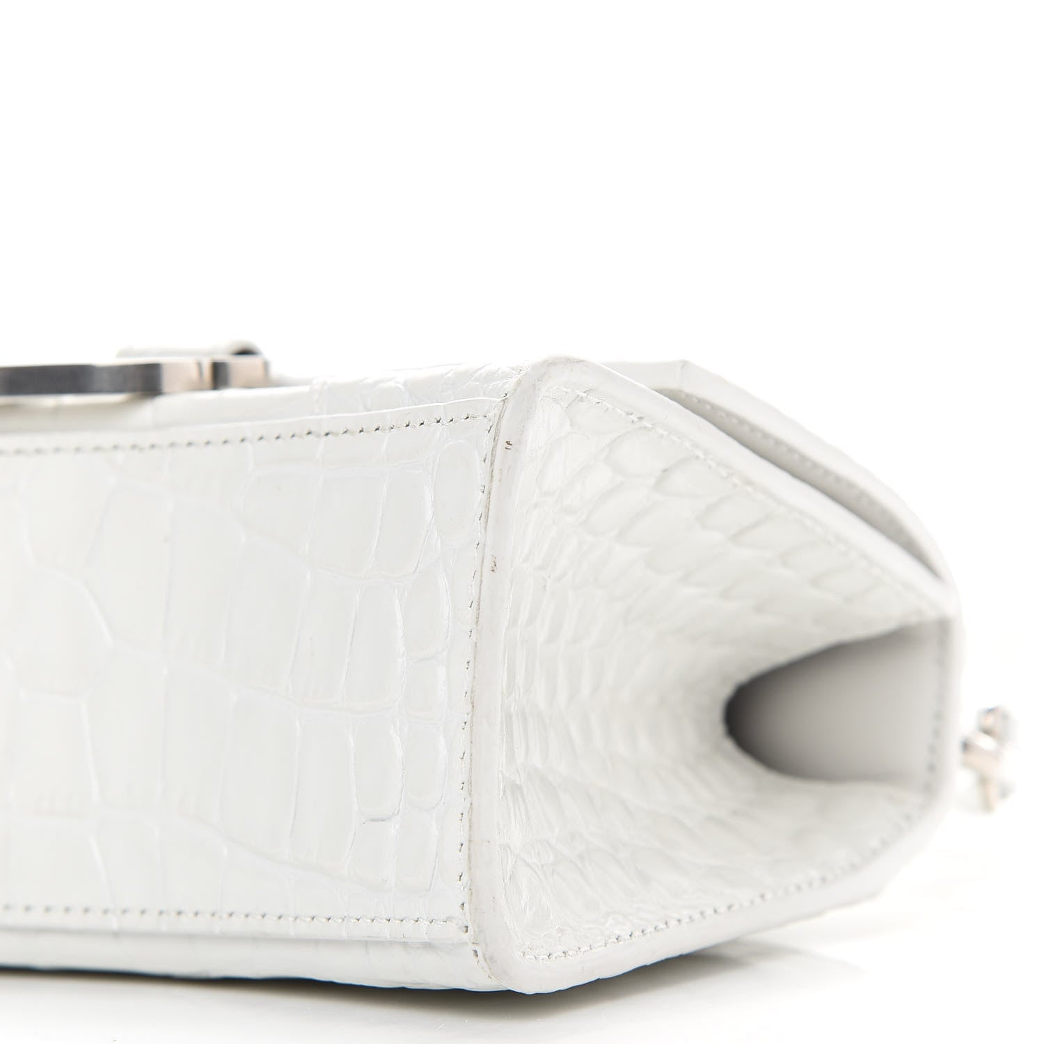 Balenciaga Shiny Calfskin Crocodile Embossed Hourglass Top Handle Bag XS White 10 of 10