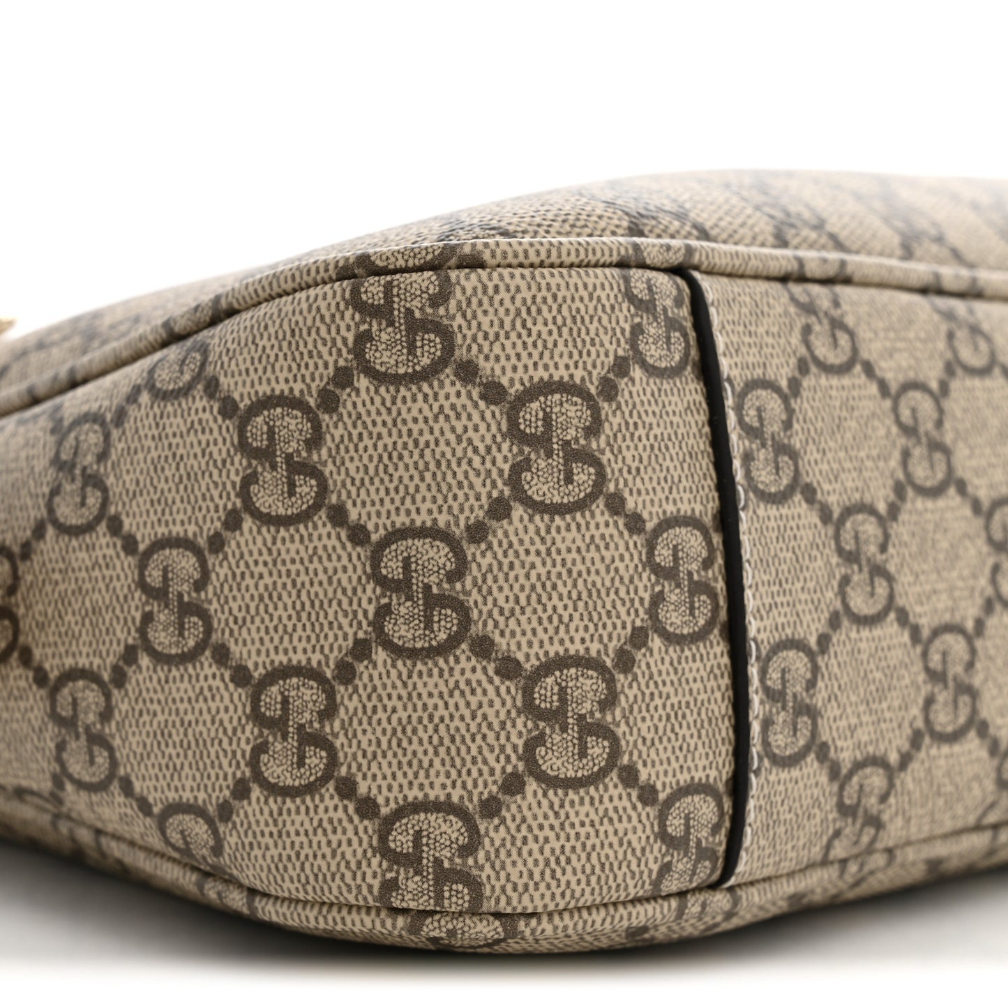 GG Supreme Monogram Textured Calfskin Medium Emblem Shoulder Bag Beige Dark Brown