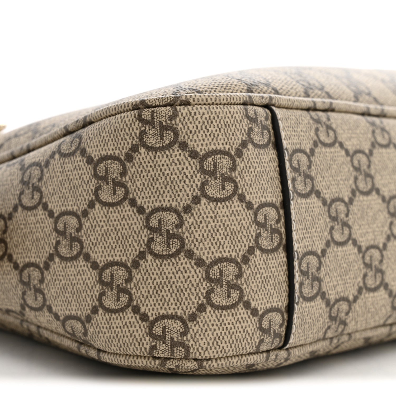 Gucci GG Supreme Monogram Textured Calfskin Medium Emblem Shoulder Bag Beige Dark Brown 9 of 10