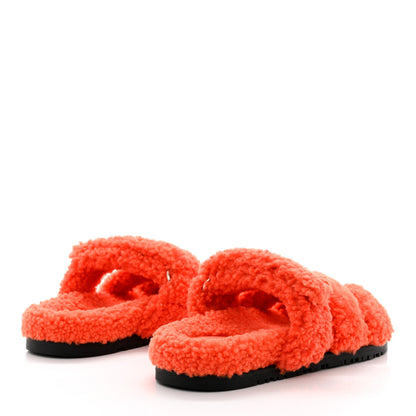 Hermes Woolskin Womens Chypre Sandals 37 Orange 4 of 10