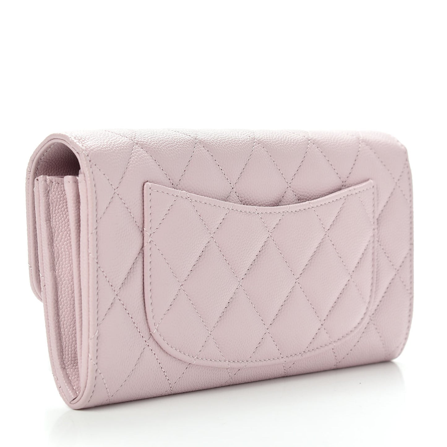 Caviar Quilted Large Gusset Flap Wallet Light Pink