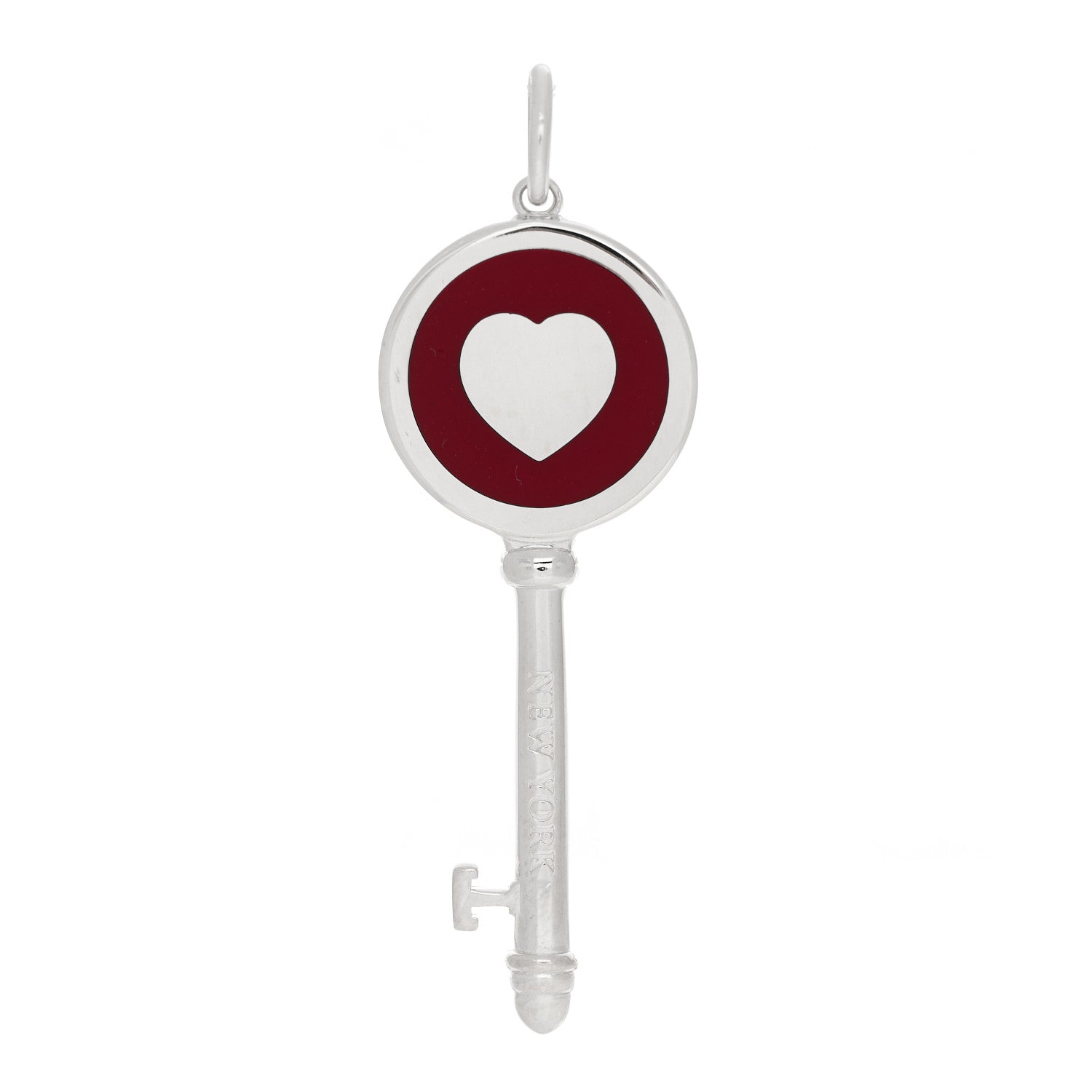 Tiffany Sterling Silver Enamel Heart Key Pendant Red 1 of 5