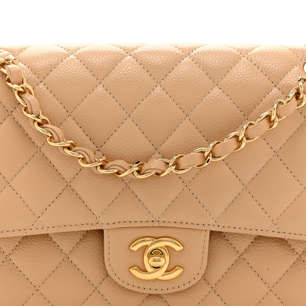 Chanel Caviar Quilted Medium Double Flap Beige 8 of 10