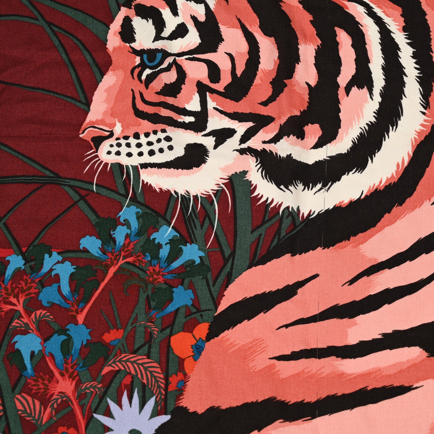 Hermes Cashmere Silk Tyger Tyger Shawl 140 Bordeaux Bleu Corail 6 of 7