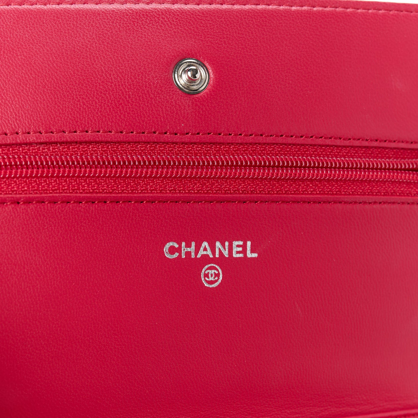 Lambskin Quilted Wallet On Chain WOC Dark Pink