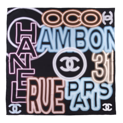 Chanel Silk Neon CC Square Scarf Black Grey Beige 1 of 3