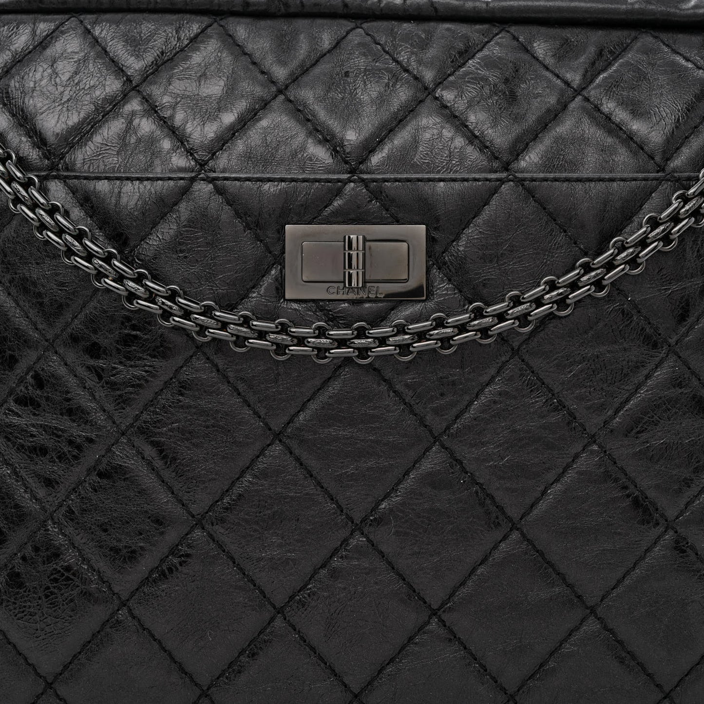 Metallic Aged Calfskin Quilted Large Reissue Camera Case Black