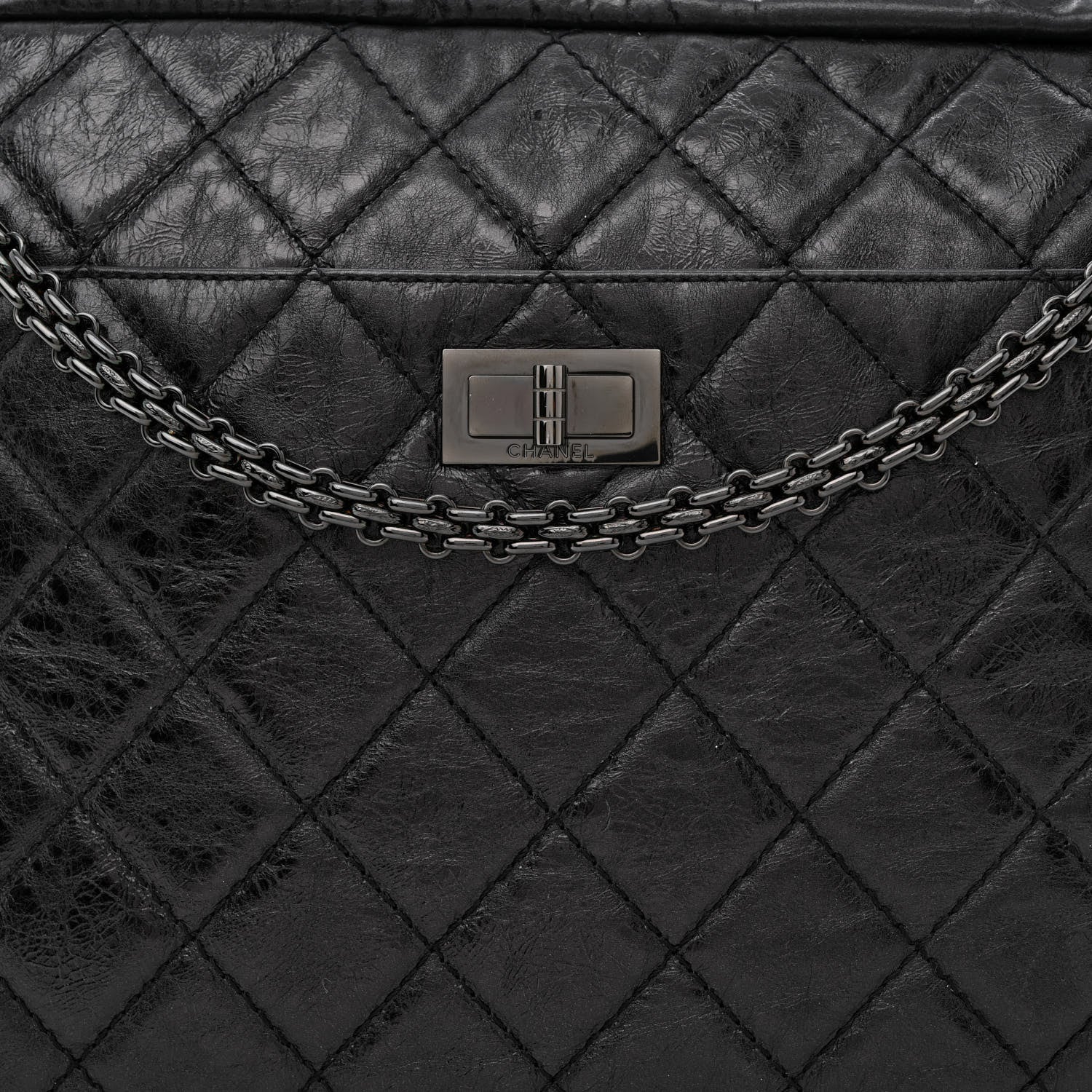 Chanel Metallic Aged Calfskin Quilted Large Reissue Camera Case Black 7 of 9