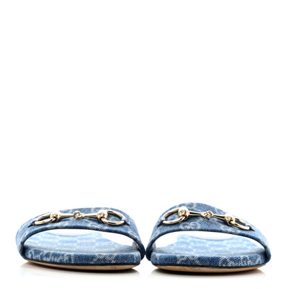 Gucci New Denim GG Monogram Horsebit Flat Slide Sandals 36 Blue 3 of 10