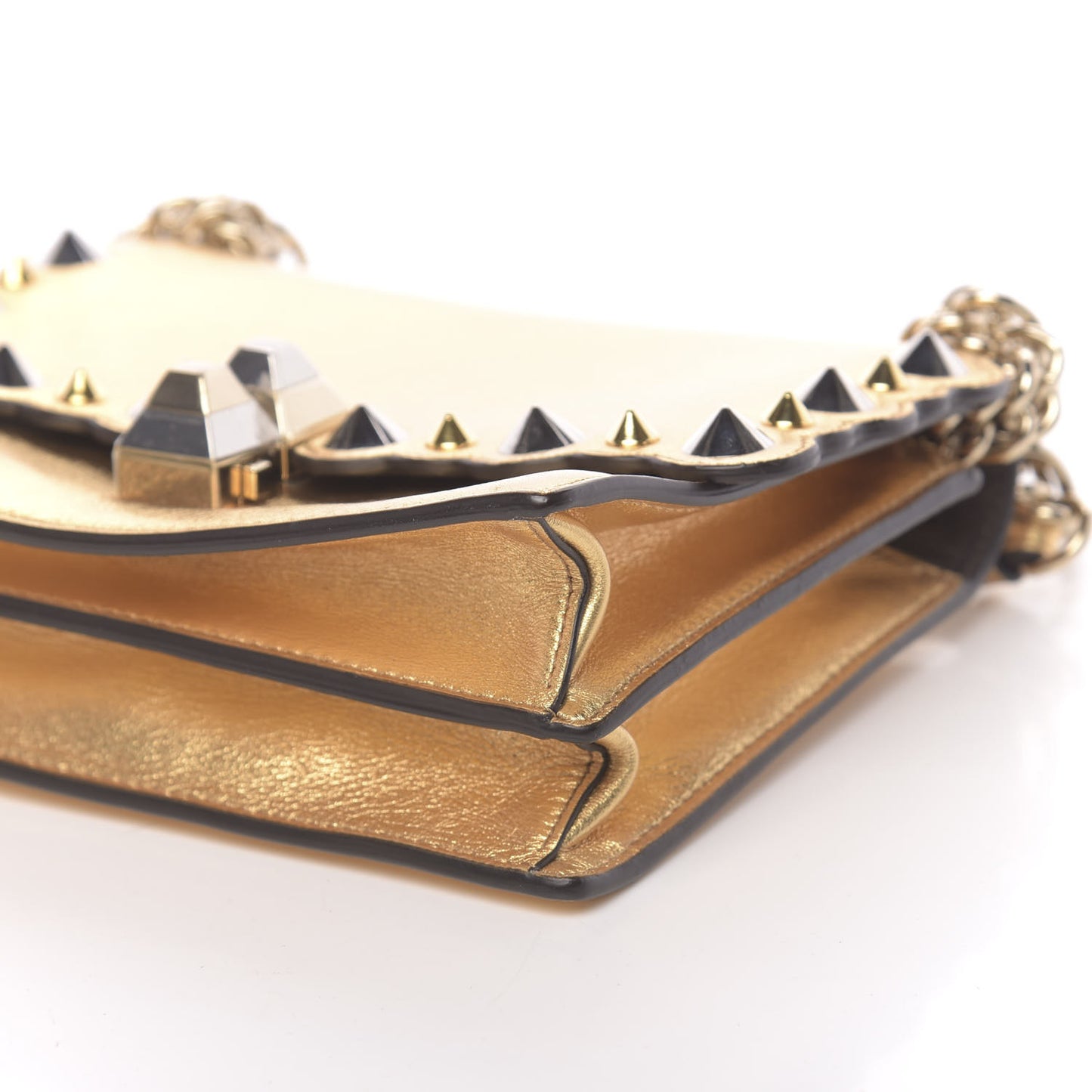 Vitello Catalan Mirror Scalloped Multi Studded Small Kan I Shoulder Bag Gold