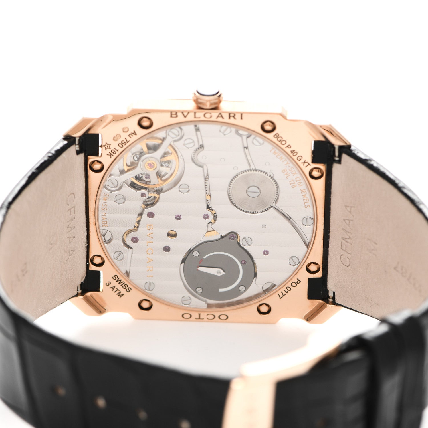 Bulgari 18K Rose Gold Alligator 40mm Octo Finissimo Extra Thin Manual Winding Watch Black 4 of 10