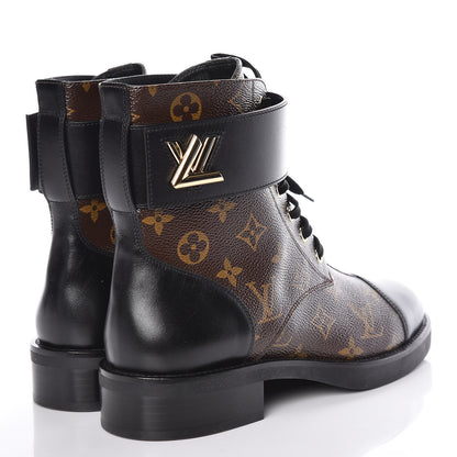Louis Vuitton Calfskin Monogram Wonderland Flat Ranger Boots 40 Black 4 of 10