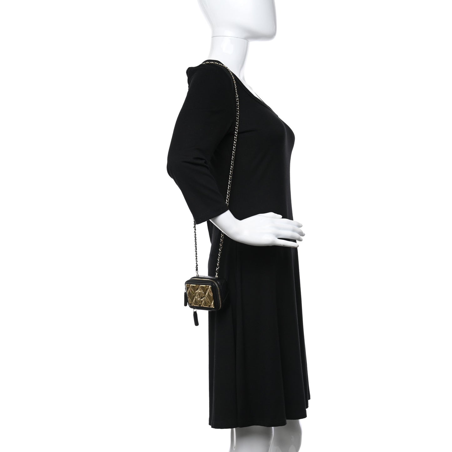 Lambskin Quilted Mini Golden Plate Clutch With Chain Black