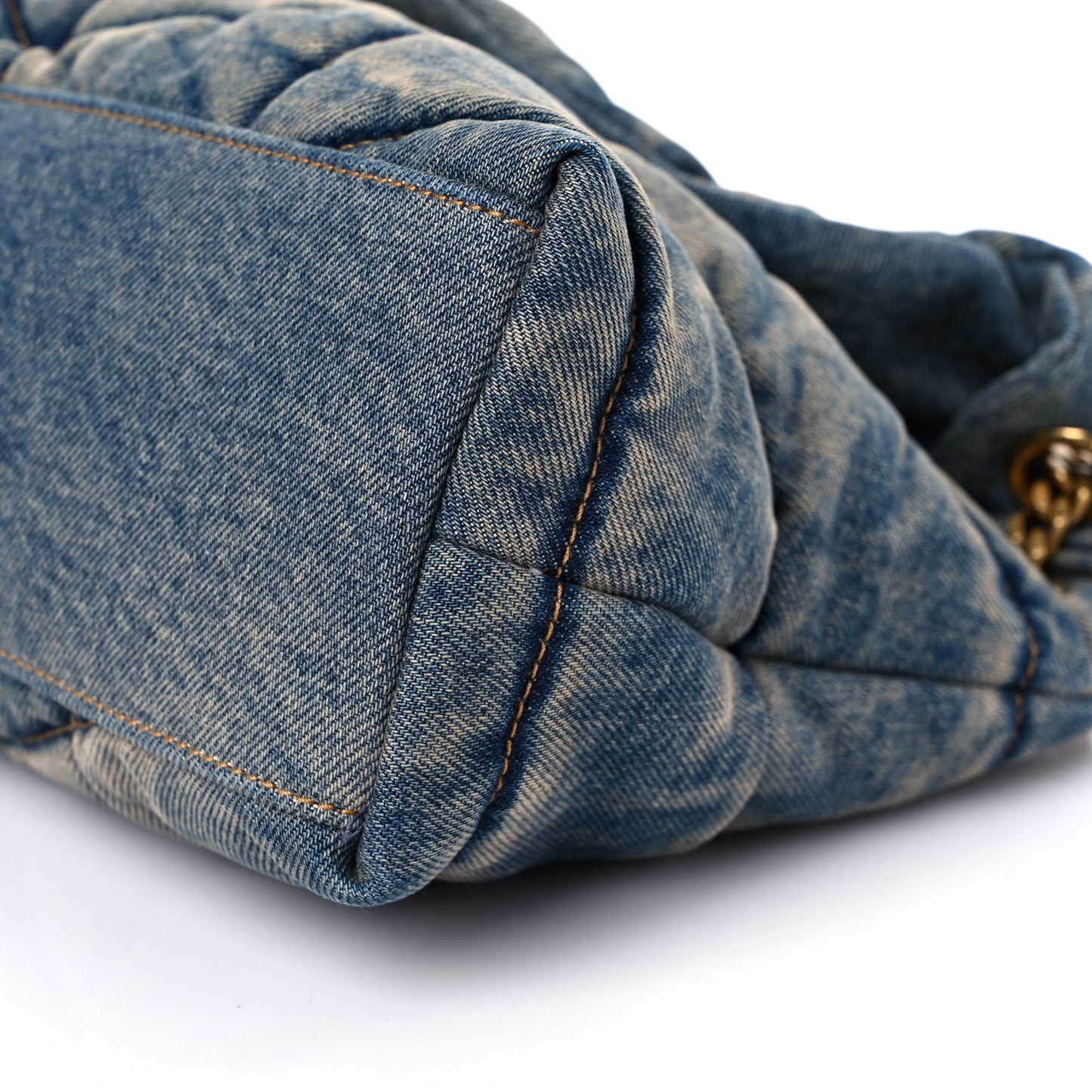 Denim Quilted Small Loulou Puffer Monogram Chain Satchel Blue Cinnamon