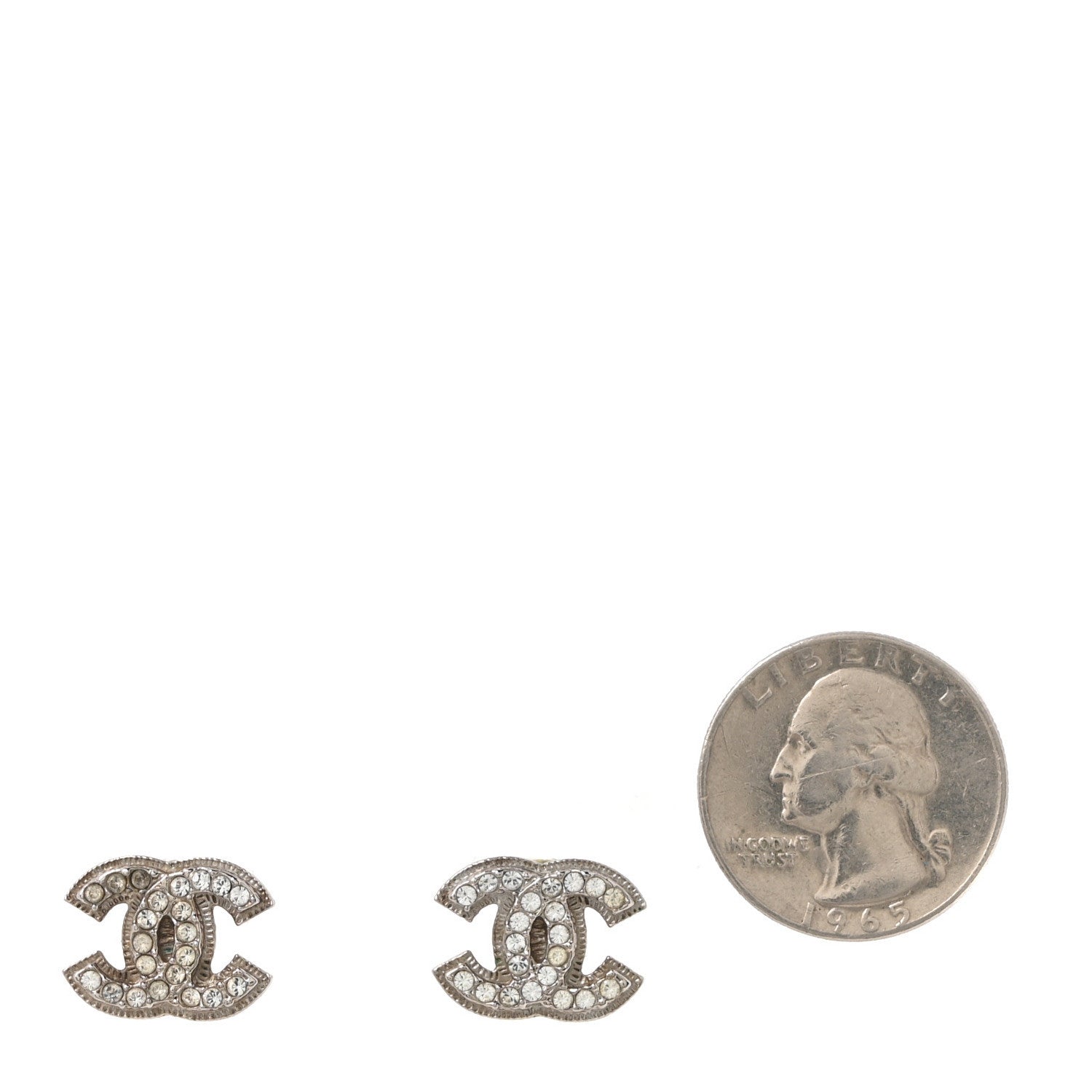 Chanel Crystal Timeless CC Earrings Silver 2 of 5