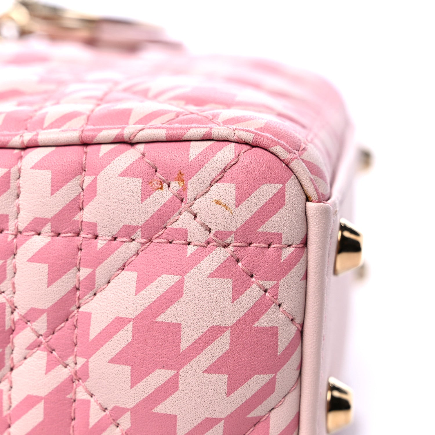 Christian Dior Lambskin Cannage Houndstooth Printed Micro Lady Dior Pink 8 of 8