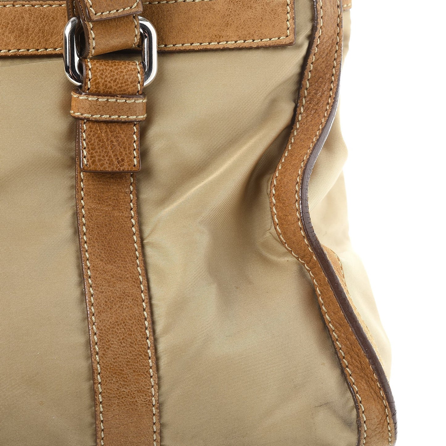 Tessuto Nylon Calfskin Pushlock Satchel Brown