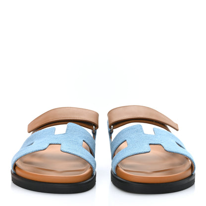 Hermes Denim Calfskin Womens Chypre Sandals 40.5 Bleu Clair Naturel 3 of 9