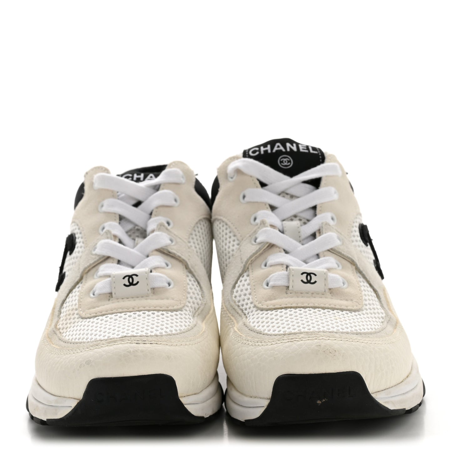 Mesh Suede Grained Calfskin Womens CC Sneakers 36.5 White Black