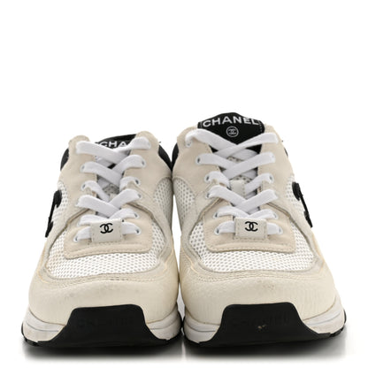 Chanel Mesh Suede Grained Calfskin Womens CC Sneakers 36.5 White Black 3 of 9