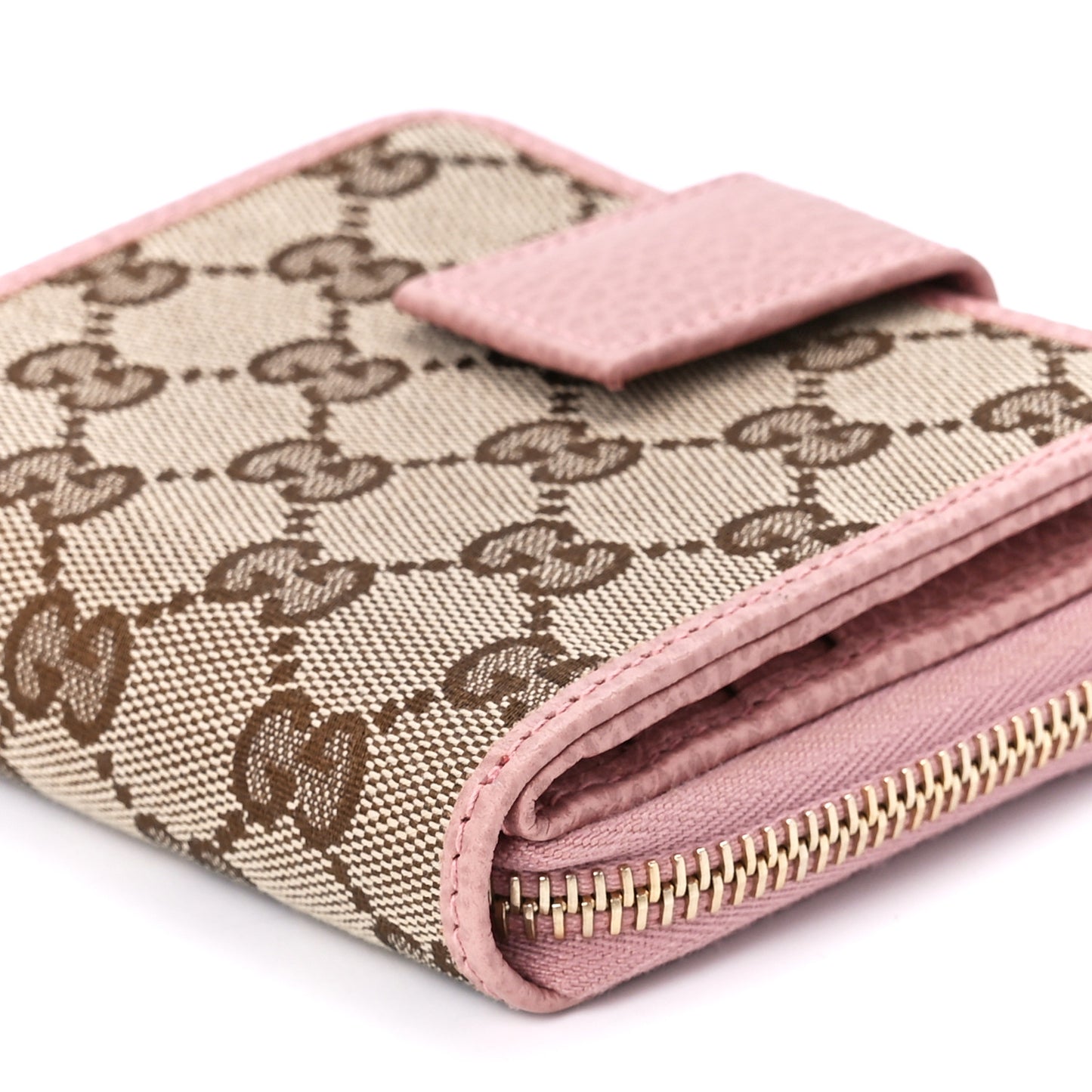 Monogram Dollar Calfskin Zip Around French Flap Wallet Beige Ebony Soft Pink
