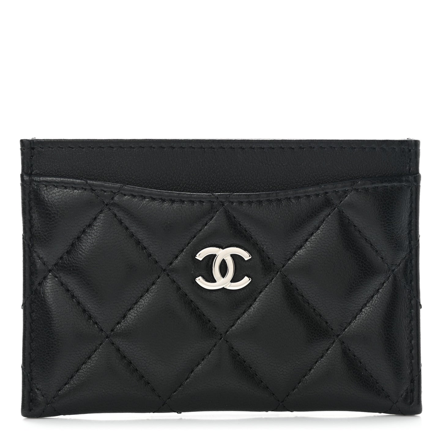 Lambskin Quilted Card Holder Black