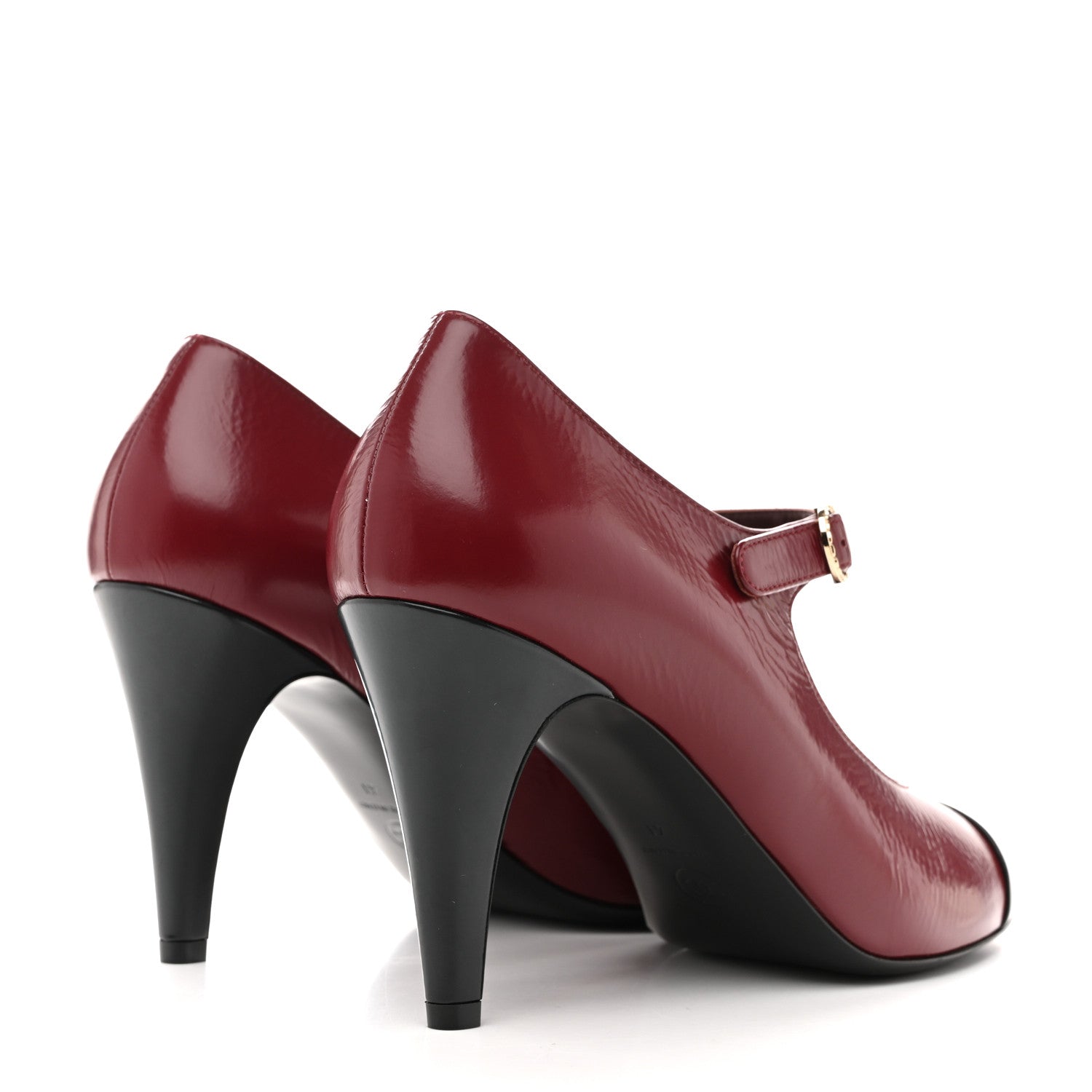 Chanel Shiny Goatskin Cap Toe Mary Jane Pumps 41 Burgundy Dark Grey 5 of 10