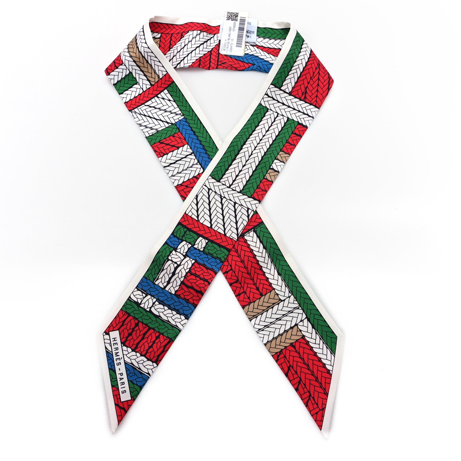 Hermes Silk Tresses H Twilly Rouge White Vert 1 of 3
