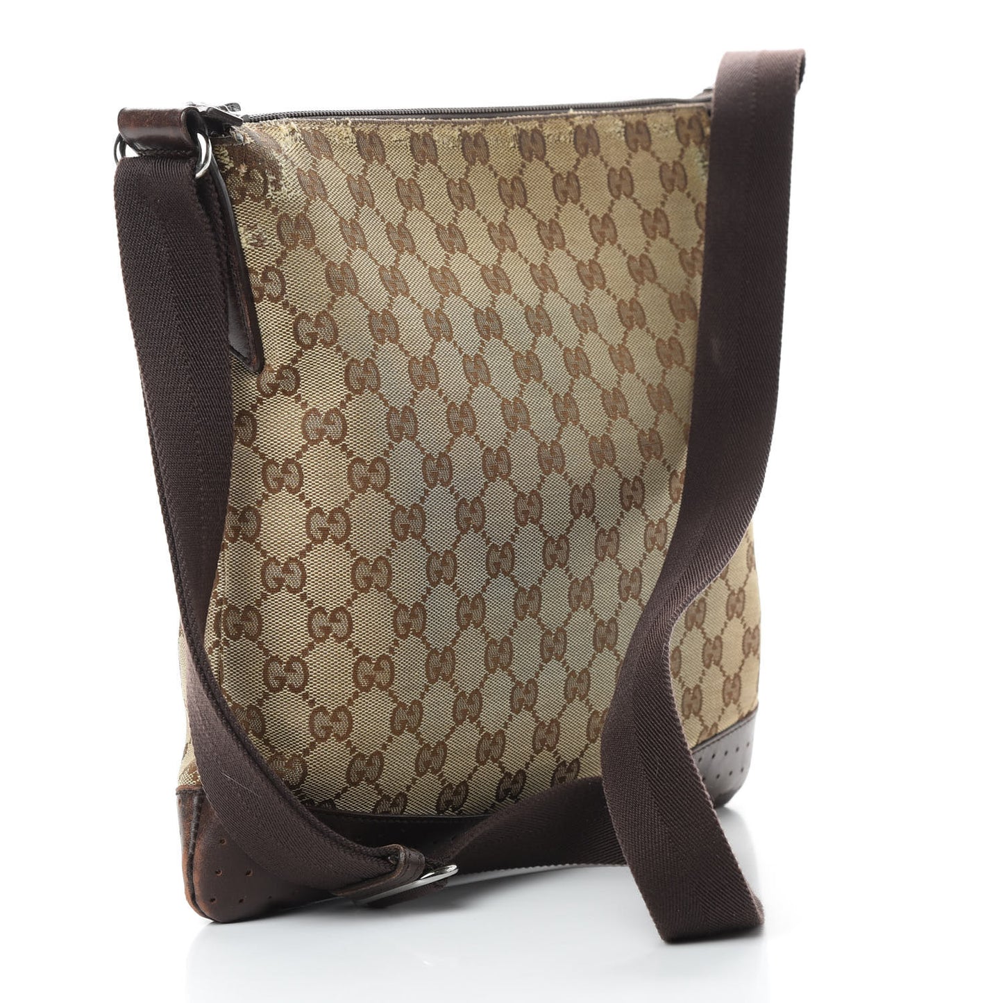 Monogram Calfskin Perforated Medium Flat Messenger Bag Dark Brown