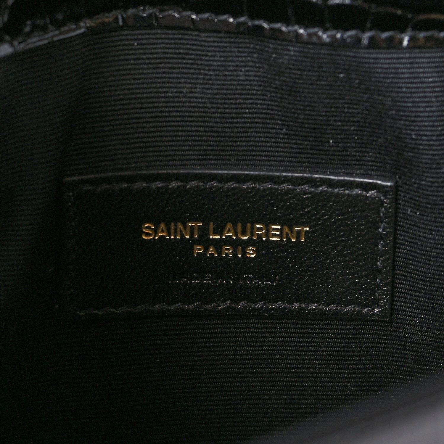 Saint Laurent Calfskin Crocodile Embossed Uptown Monogram Pouch Black 6 of 7