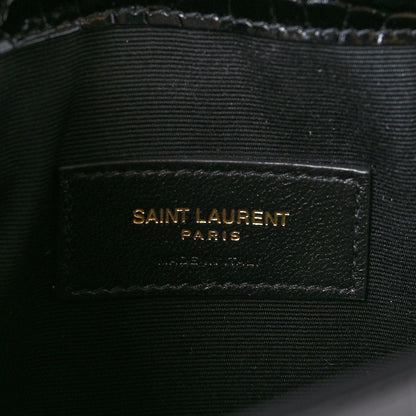 Saint Laurent Calfskin Crocodile Embossed Uptown Monogram Pouch Black 6 of 7