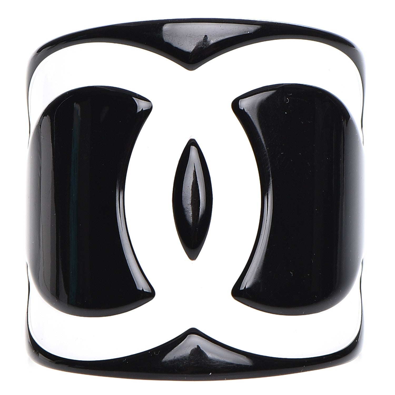 Chanel Resin CC Wide Cuff Black White 1 of 5