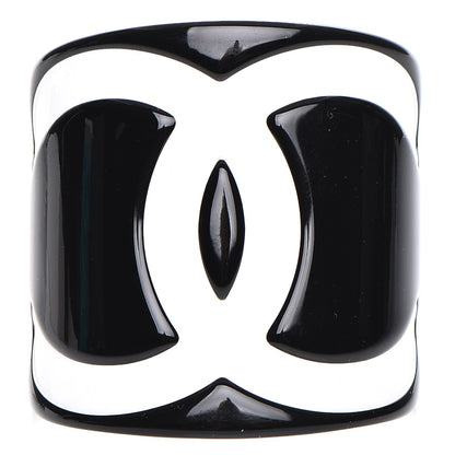 Chanel Resin CC Wide Cuff Black White 1 of 5
