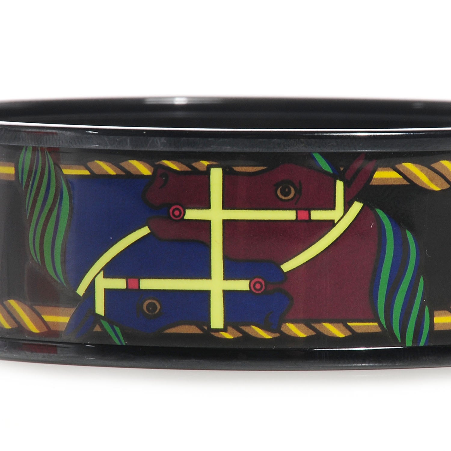 Hermes Enamel Printed Quadridge Wide Bracelet 62 Black 5 of 6